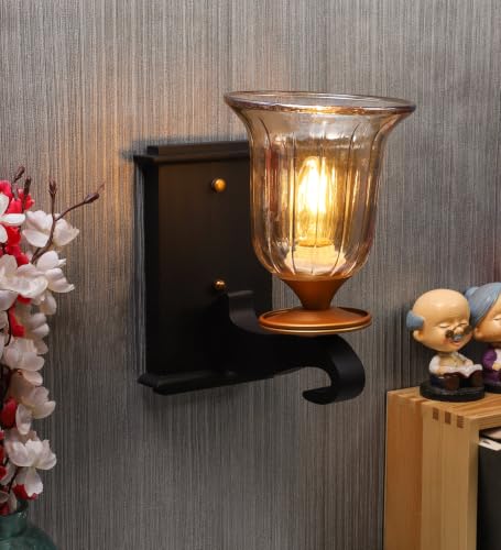 Image of ELIANTE by Jainsons Lights | Wooden Wood- Metal Wall Light -S- - Included Bulb | Multi Metal Wall Light | for Living Room, Bedroom, Hallway | E27 Holder | 3 Year Warranty