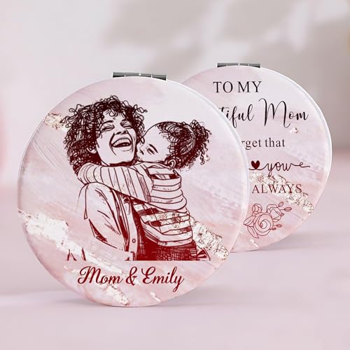 Fastpeace Personalized Mom Gifts from Daughter Son, Personalized Line Art Photo Compact Mirror for Mother Parents, Sentimental Mama/Grandma/Nana Present for Mother's Day, Birthday