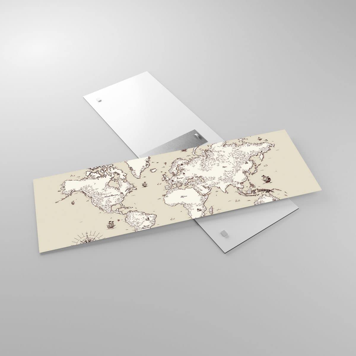 ARTTOR Panorama Obraz na szkle Mapa Świat klasyka kontynenty Nowoczesny 90x30cm Dekoracja ścienna Salon Sypialnia Kuchnia Mały Obrazy Art Foto Obraz szklany Wall Decor Glass GAB90x30-2910