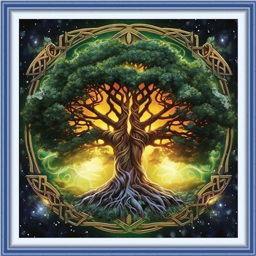 Image of Funxvoot Stamped Cross Stitch Kits Beginners Full Range of Embroidery Kits for Adults 11CT Embroidery Patterns Needlepoint Kits Printed Cross Stitch Kits - (Magic Tree 18x18 inchs)
