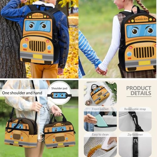 Tuoxiukan School Bus Backpack and Lunch Box Pencil Case 3 PCS Kids School Backpack for Girls 4th Grade Lightweight Large Capacity Girls Bookbag Age 10-12 Rucksack with Adjustable Straps4
