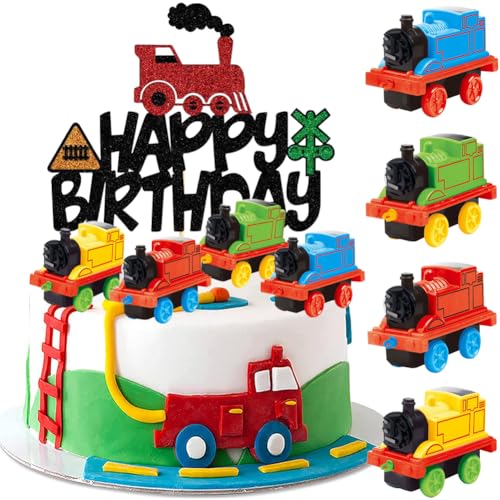 MEZHEN Zug Tortendeko Geburtstag Kuchen Deko Auto Cake Topper Happy Birthday Kuchendeko Kindergeburtstag Torte Deko Geburtstagsparty Kuchendekoration Cupcake Topper