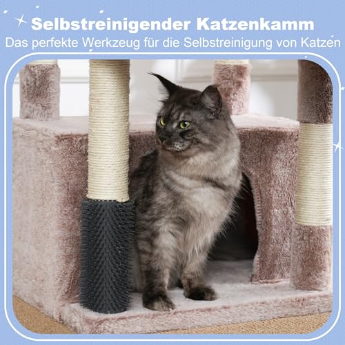 Hey-brother Drapak dla dużych kotów i kotów Maine-Coon, wielopoziomowy, stabilny drapak dla kota z 2 dużymi platformami, 2 koszami dla kotów, duża jaskinia, maszyna do czesania, jasnobrązowy MPJ070MU