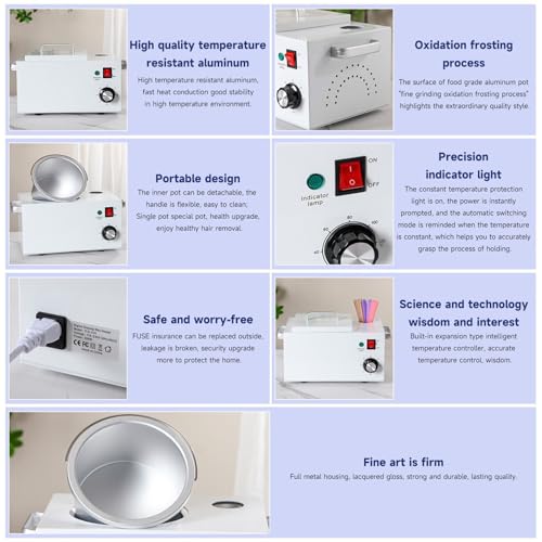 Podgrzewacz do wosku parafinowego, 2,5 l, 300 W, do kąpieli parafinowej z regulowaną temperaturą 20-120°C, lampka kontrolna, do twardego wosku i usuwania włosów