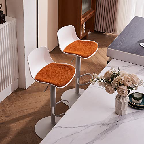 Younike Bar Stools Set Of 2 White Modern Counter Height Stool With Orange Velvet Padded Seat, Adjustable Swivel Barstools With Back For Bar Counter And Kitchen Island #TOP7