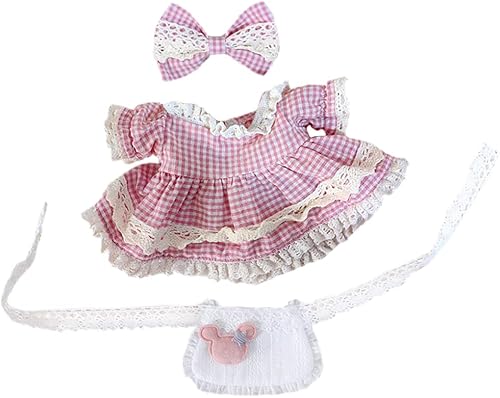 Miniatura 7 de niannyyhouse Ropa de muñeca de felpa de 7.9 in, traje de criada de celosía, delantal, vestido de delantal, accesorios de muñeca de 8 pulgadas (azul)