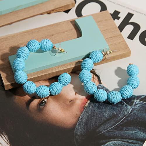 Boho Beach Earrings For Women Handmade Lightweight Round Ball Decorbig Hoop 925 Silver Earrings Dangle Drop Earrings For Women Girls… (Lake Blue) #TOP4