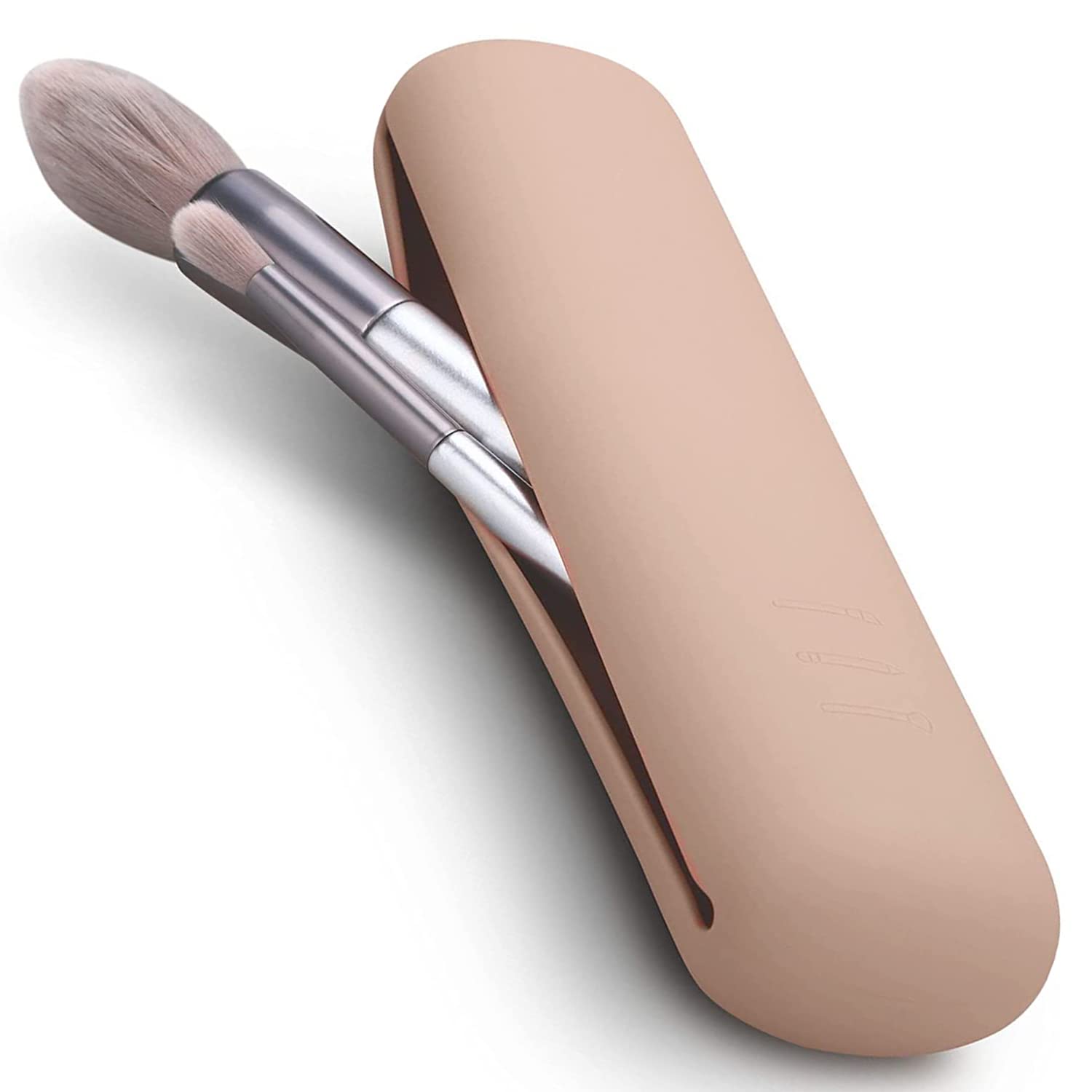 SAPOSTA Travel Makeup Brush Holder, Portable and Trendy Silicon Face Cosmetic Brushes Holder, Travel Sleek and Soft Makeup Organizer Tools, Khaki