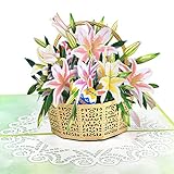 GREETING ART Easter Basket Pop Up Card - 3d Easter Pop Up Card, Easter Lily Flower, Easter Cards With Envelopes, Religious Easter Cards, Happy Easter Cards for Kids, Friends, Family