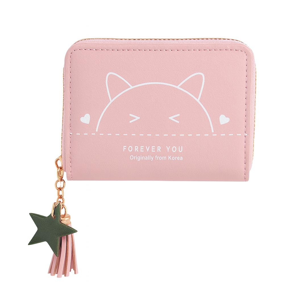syga Wallet for Women's Short Cute Cat Zipper Mini Purse Card/Coin/Cash/Key Holder(Pink)-picture-31