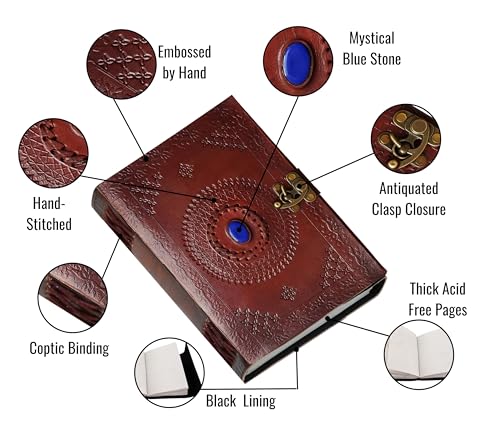 Leather journal d'exception fait main en cuir avec fermoir et cristal