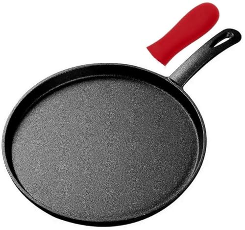 Pre-Seasoned Cast Iron Griddle Tawa Pan Flat Dosa/Roti Pan Premium Induction Cookware with Handle for Pancakes Pizzas Quesadillas Induction Compatible - 25cm