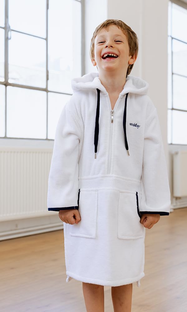 Kinder Badeponcho Baumwolle mit Kapuze – Kapuzenhandtuch / Surfponcho Frottee – Strandponcho & Bademantel für Jungen, Mädchen – Saugstarkes Handtuch Poncho für Strand, Schwimmbad, Urlaub, Gr. 128