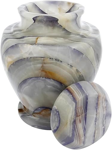 Miniatura 2 de Silverlight Urna de cremación de ónix azul Medley grabada personalizada, urna de granito de piedra para cenizas, tamaño adulto, 10.5 pulgadas de alto