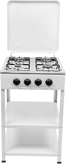 Hornillo de gas natural de 4 fuegos, cocina de gas natural independiente, con estante de 2 niveles y tapa, cocina de gas natural con 4 quemadores, horno portátil para camping, exterior, autocaravana