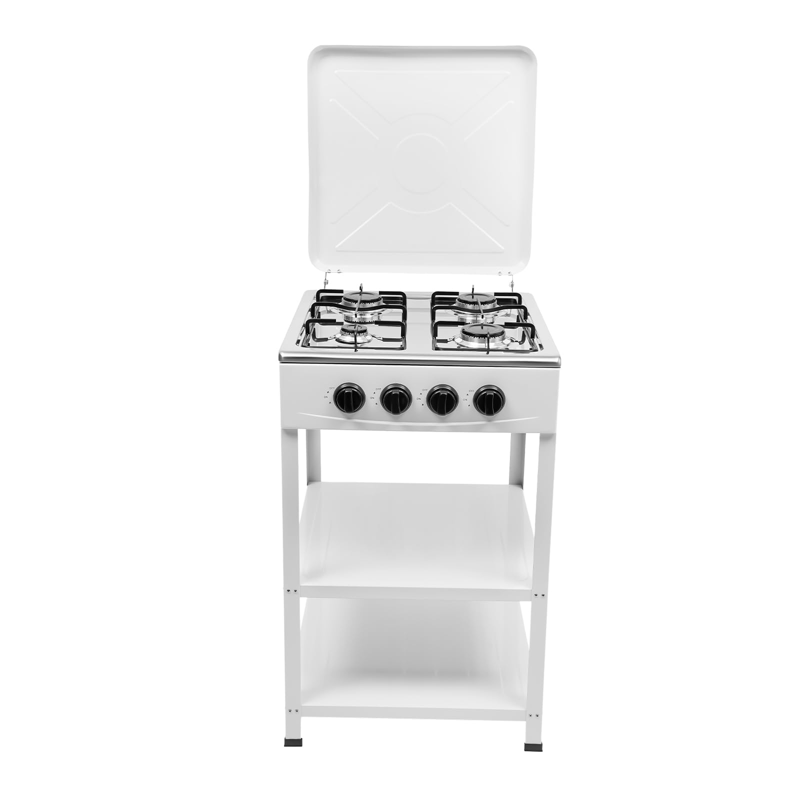 Réchaud à gaz 4 flammes, cuisinière à gaz naturel autoportante, avec étagère à 2 étages et couvercle, réchaud à gaz naturel avec 4 brûleurs, four de camping portable pour camping, extérieur