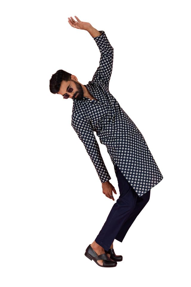 Kurta homme coton vêtement traditionnel indien bleu marine ensemble pantalon 38