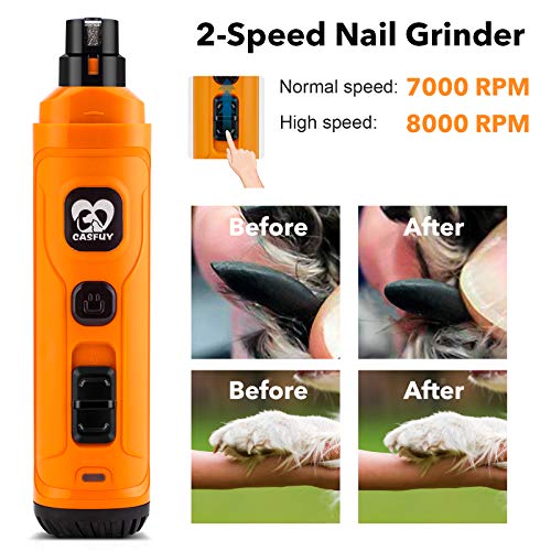 Casfuy Dog Nail Grinder With 2 Led Light - New Version 2-Speed Powerful Electric Pet Nail Trimmer Professional Quiet Painless Paws Grooming & Smoothing For Small Medium Large Dogs And Cats (Orange) #TOP4