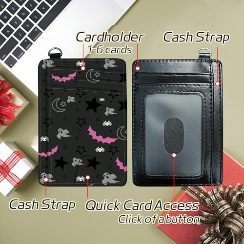 Image of Small Travel Wallets, Gothic Skull Moon Stars Bat Slim Minimalist Front Pocket Wallet with Wristlet, RFID Blocking PU Leather Credit Card Holder with ID Window Change Purse for Men Women