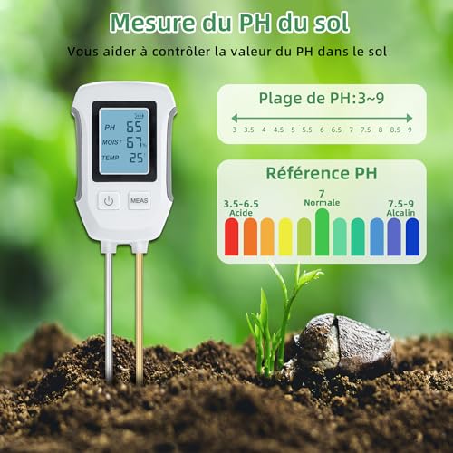 Mcbazel Testeur de Sol ph 3 en 1, Détecteur de Test de Sol Acide-Base, Mesure de Température et d'Humidité avec Affichage LCD Rétroéclairé Compatible avec Le Jardinage/Plantes en Pot/Ferme – Image 7