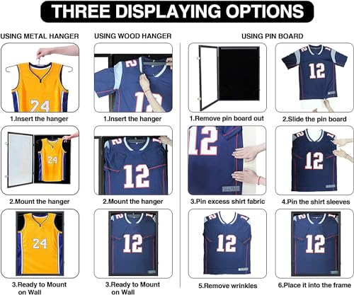 Image of Jinchuan Jersey Frame Display Case Large Frames Shadow Box Lockable with UV Protection for Baseball Basketball Football Soccer Hockey Sport Shirt Black