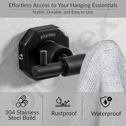 Image of Plantex 304 Grade Stainless Steel Robe Hook /Cloth Holder /Towel Hanger /Bathroom Accessories - Nipron (Black)