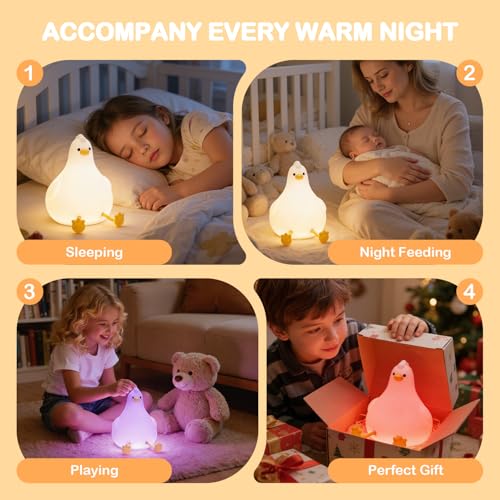Auxmir Nachtlicht Kinder Baby Stilllicht aus Silikon mit Timer, Nachtlampe Touch Dimmbar RGB Farbe, 2000mAh LED Lampe für Deko, Kinderzimmer Schlafzimmer, Süß Geschenk für Baby Kinder Jungen Mädchen