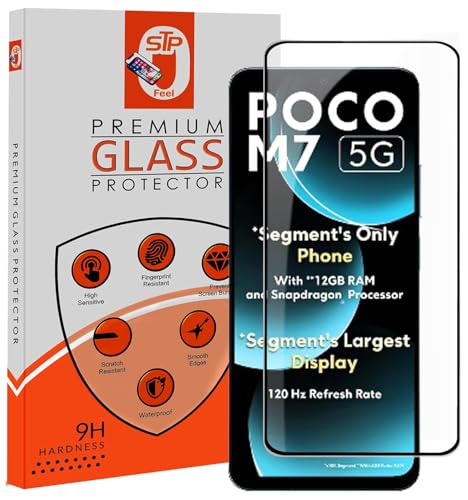 Image of STP FEEL Premium HD+ Tempered Glass Screen Protector Guard Compatible For Poco M7 5G (6.88 Inch, Pack of 1) | Edge to Edge Coverage With Easy to installation kit for Smartphone