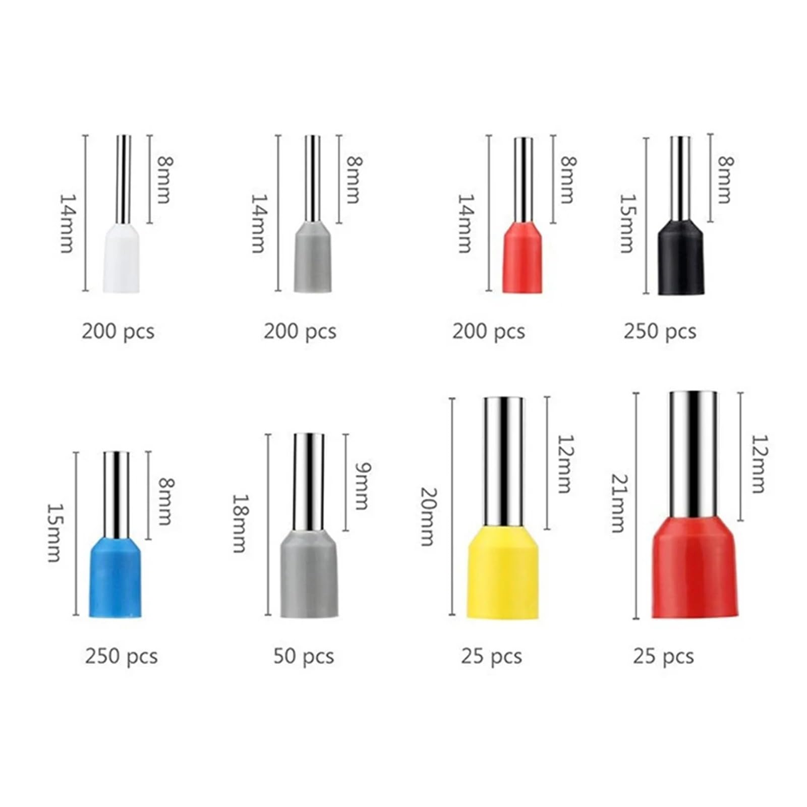 1200PCS/sets/Wire Ferrules Uninsulated Crimp Pin Terminal Kit for Electrical Projects AWG 24-7 8 Sizes Ferrule Crimping Kit (1200pcs and Pliers)