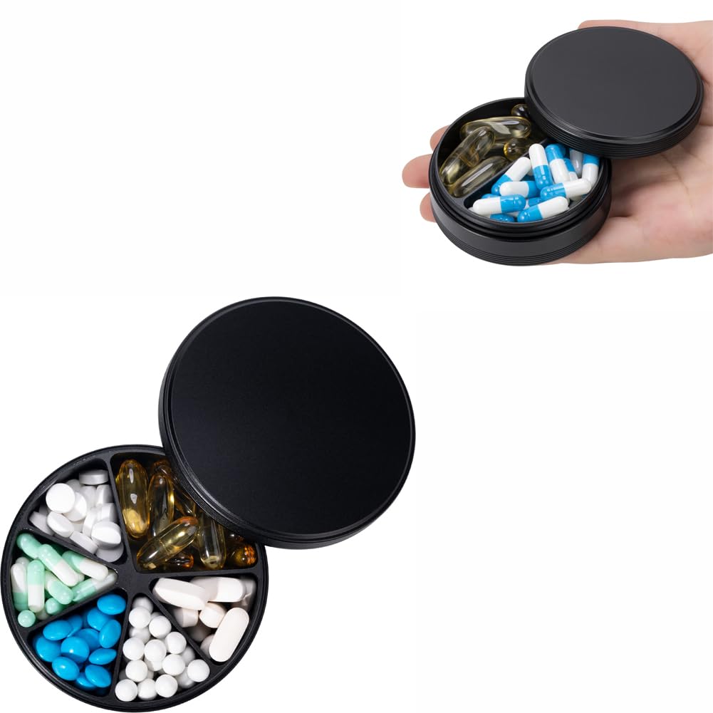6 Compartment Pill Organizer 2 Compartment Pill Box - Waterproof Metal Pill Organizer Aluminium Alloy Round Daily Medicine