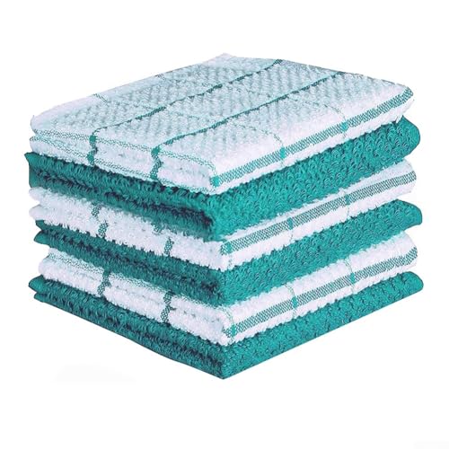 Zeroupshop Juego de toallas de cocina de rizo de algodón, seis toallas para uso en la cocina, absorbentes y suaves para limpiar derrames y secar platos (cuadrados verdes)