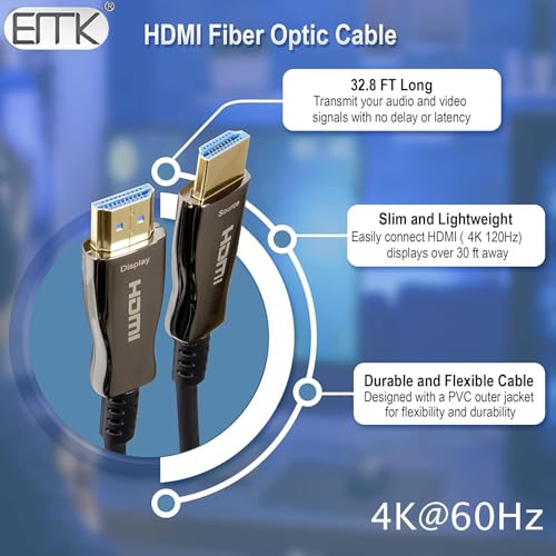 Image of EMK 4K 40 Meter HDMI Cable, Ultra HD High Speed HDMI Cable 48Gbps, 4K 60Hz, HDCP 2.2, 4:4:4 HDR, eARC, Compatible with Steam Deck, PS-5 /4, X-Box Series X, X-Box One etc-.
