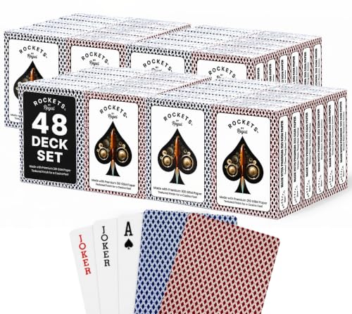 Regal Games [48 Decks] Rockets Bulk Playing Cards Set for Adults & Professionals - 310 GSM Linen Finish - Poker Cards for Blackjack Euchre Canasta - Casino Grade Travel & Game Night Cards