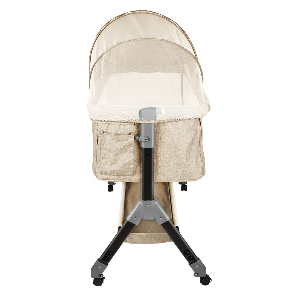 HUOLE Cuna para Recién Nacido, Sostenible, Compatible con Diferentes Camas, Altura Ajustable（4 Alturas）, Inclinable, Buena Circulación de Aire, Colchón Incluidos-104 * 52 * 100-110cm-blanquecino