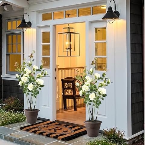 Artificial Rose Trees with 15 White Silk Rose Flowers，35inch Faux Rose Tree with Lifelike Leaves for Office Living Room Bedroom Home Decor, 2Pack Cover