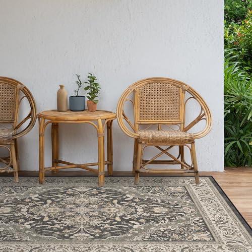 RUGGABLE Washable Area Rug – Outdoor Allura Dark Wood 5x7, Stain-Resistant, Non-Slip – Medium Machine Washable Rugs for Entryway, Patio, Balcony, Deck, & Porch–with Standard Pad