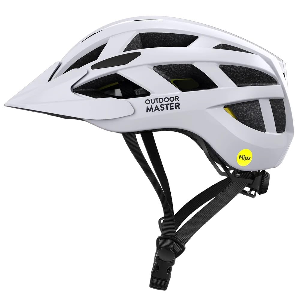 Outdoor Master - Casco de bicicleta para hombre y mujer – Modelo GEM con sistema MIPS, 25 tomas de aire, visera extraíble – Ajuste ajustable – Excelente para ciclismo y monopatín