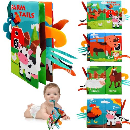 Image of Baby Books Toys 0-12 Months with Teether,Tummy Time Crinkle Sensory Toys,High Contrast Touch & Feel Soft Book, Early Learning Infant Toys,Shower Gift for Boys Girls (Farm Animals)