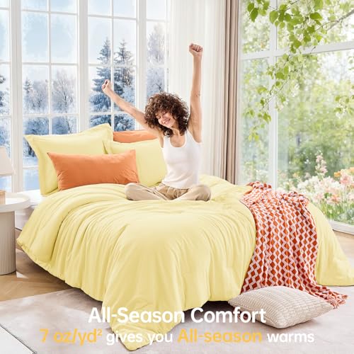 Image of MUXHOMO Oversized King Comforter Set, Lightweight Down Alternative Bed Set | All Season 3 Piece Bedding Set,Ultra Soft Down Alternative,Includes 1 Comforter 120x98 and 2 Pillow Shams 20x36,Cream Yellow