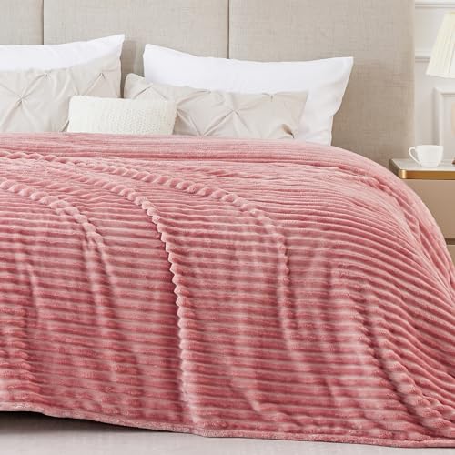 Image of BEDELITE Fleece Blanket King Size - 3D Ribbed Jacquard Soft and Warm Decorative Fuzzy Blankets - Cozy, Fluffy, Plush Lightweight Throw Blankets for Couch, Bed, Sofa(Pink, 108x90 inches)