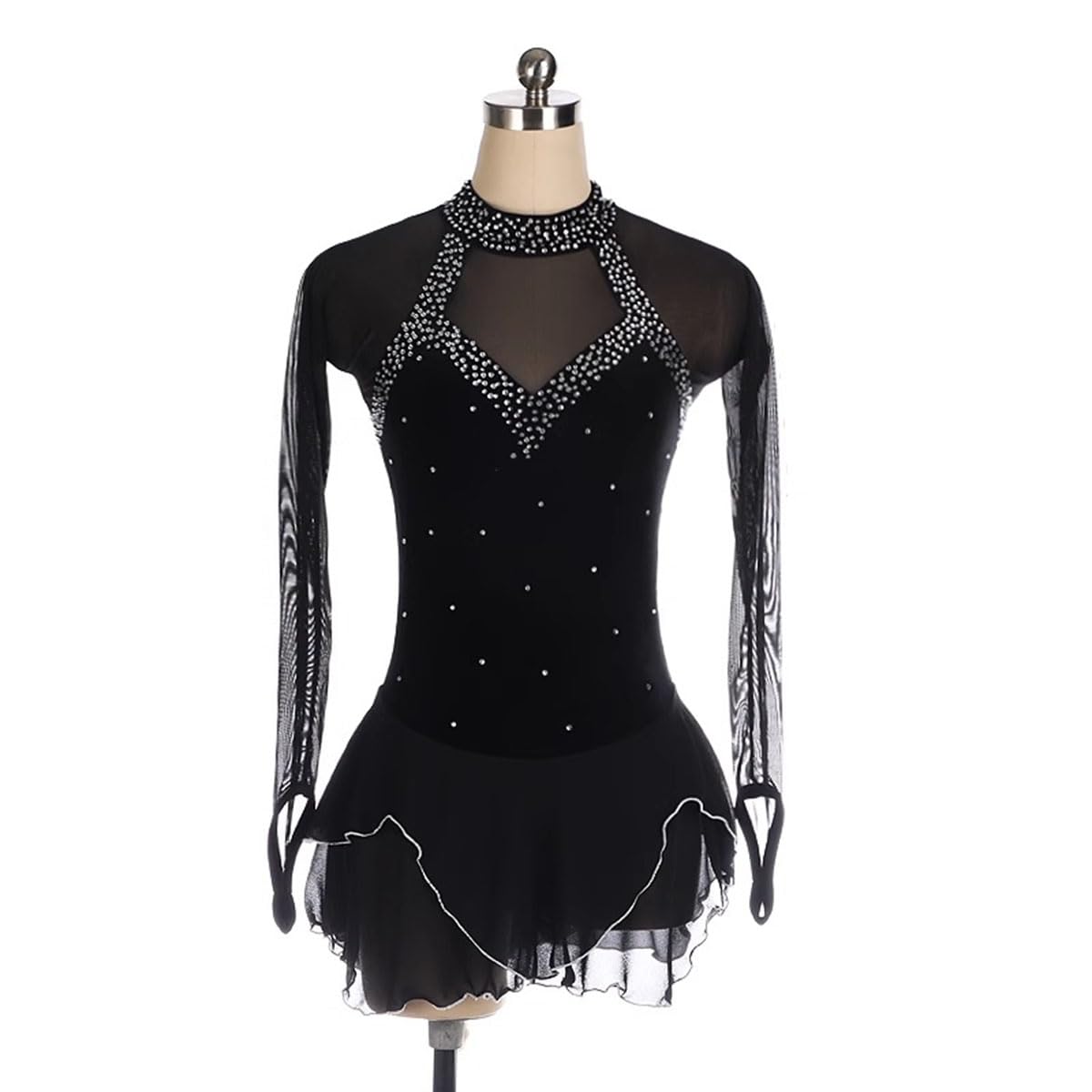 purpleq Glitzer Eiskunstlauf Kleid Damen Velvet Gymnastik Trikot Langarm Kürkleid Mit Strass Rollkunstlauf Wettbewerb Tanzanzug Stretch Ballerina Kleid Für Damen