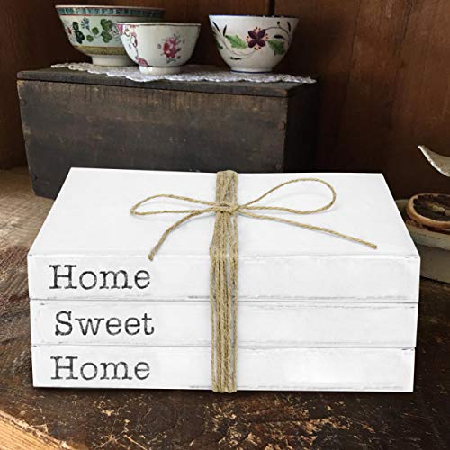 Tenxvi Designs Decorative White Books, Set Of 3 - Home Sweet Home Stacked Books - Rustic Farmhouse Accent Decor For Decorative Bookends, Entryway Shelf, Mantel And Bedroom Night Stands #TOP7