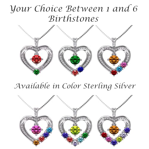 Central Diamond Center Mother & Child Heart Birthstone Necklace w/ 1-6 Simulated Gemstones in Sterling Silver, 10K, or 14K Gold4