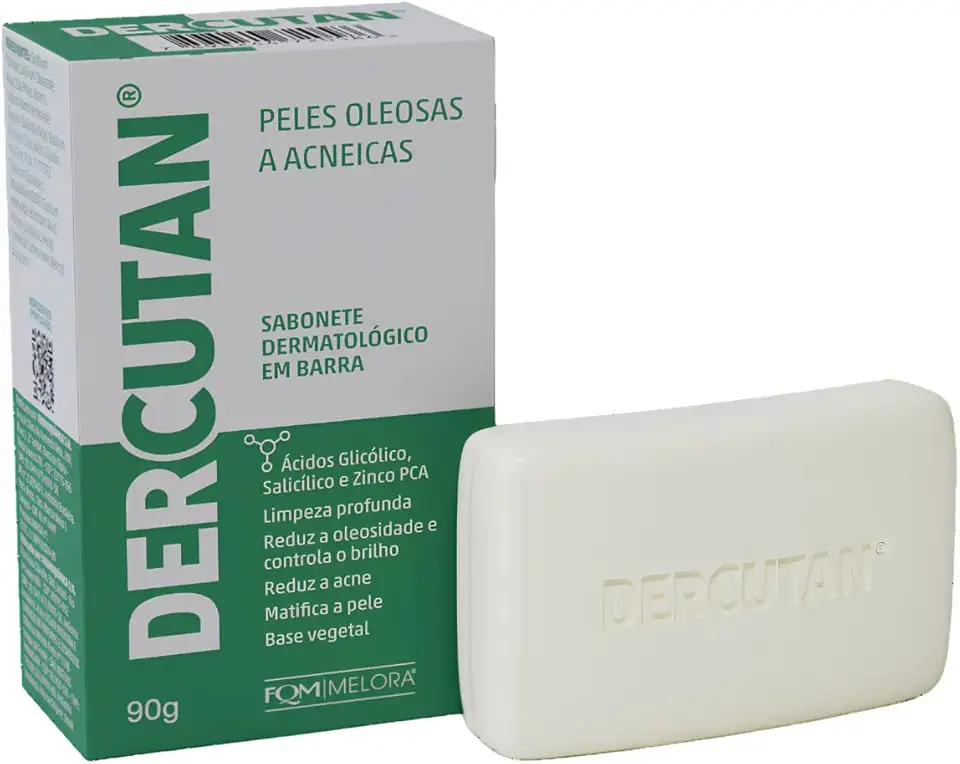 Dercutan Sabonete Dermatológico em Barra 90g para Peles Oleosas e Acneicas com Ácido Glicólico, Ácido Salicílico e Zinco PCA - Limpeza Profunda, Reduz Acne e Oleosidade