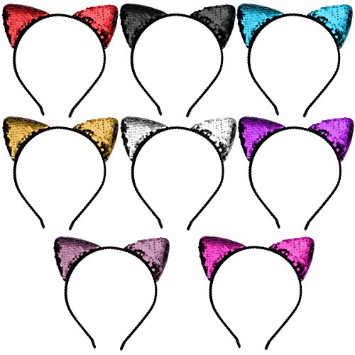 8pcs Multi Color Cat Ear Headbands Girl Glitter Cat Hairband Party Cute Hair Hoops Hair Accessories for Girls