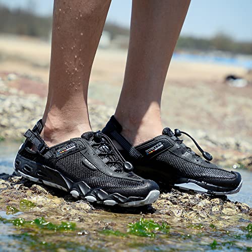 Humtto Mens Womens Athletic Outdoor Sandals - Amphibious Hiking Sandal Sport Sandal Closed Toe, Adjustable, Arch Support For Beach Vacation Camping Summer Sandals 7.5 Black/Grey #TOP4