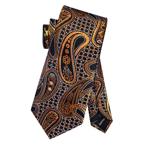 Image of DiBanGu Mens Paisley Tie Set Silk Woven Jacquard Necktie and Pocket Square Cufflinks Gift Set for Wedding Bussiness