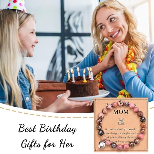 Image of Birthday Gifts for Mom, Mom Birthday Gifts Ideas from Daughter Son, Unique Birthday Bracelet Presents with Happy Birthday Mom Card, Small, Red