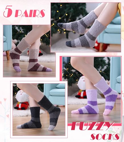 Image of DYW Fuzzy Socks for Women Fluffy Winter Warm Slipper Soft Cozy Home Sleeping Socks 5 Pairs
