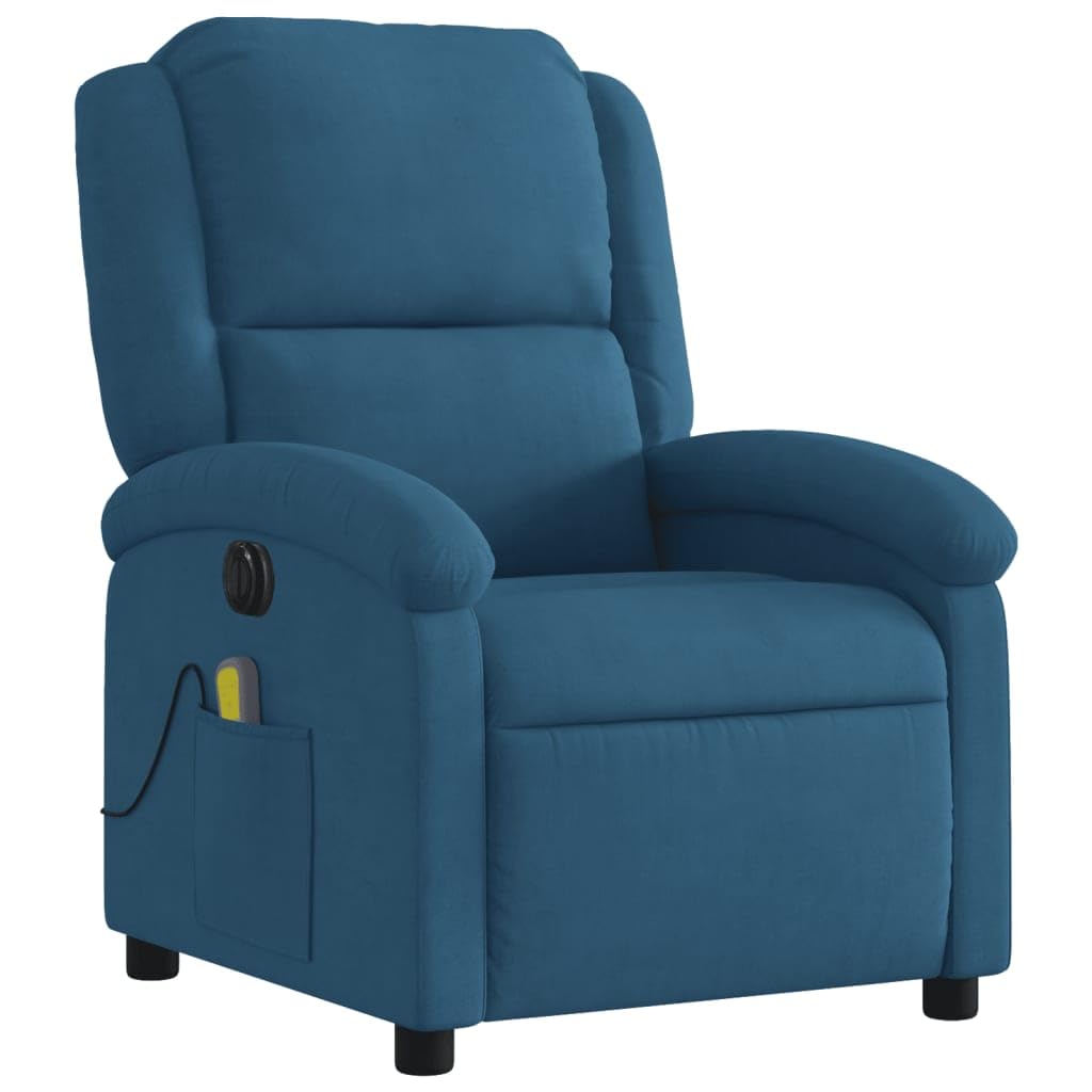 vidaXL Sillón Reclinable de Masaje Eléctrico, Silla con Respaldo Reposabrazos, Sillón de Relax Descanso, Asiento Ajustable, Terciopelo Azul